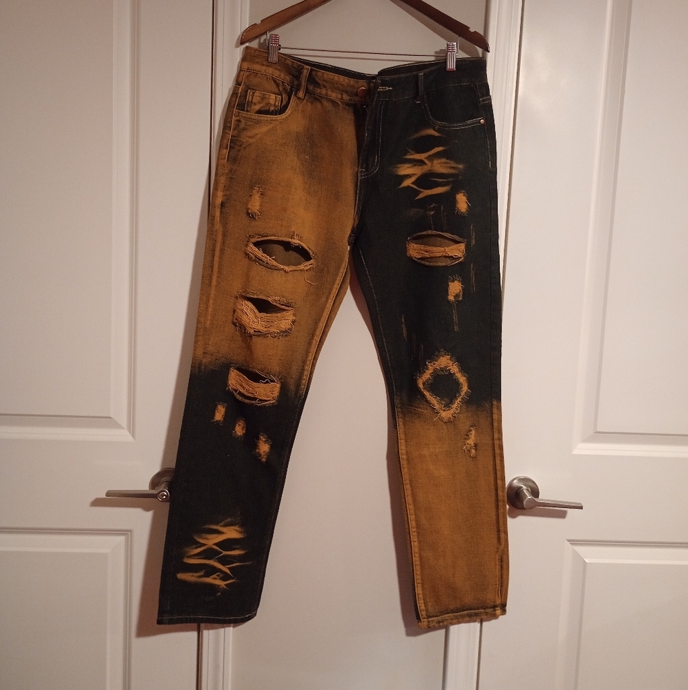 Men's Size 36 Distressed Ripped Regular Fit Fashion Jeans